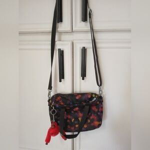 Kipling Black and Red Polka Dot Double Zipper Crossbody Bag